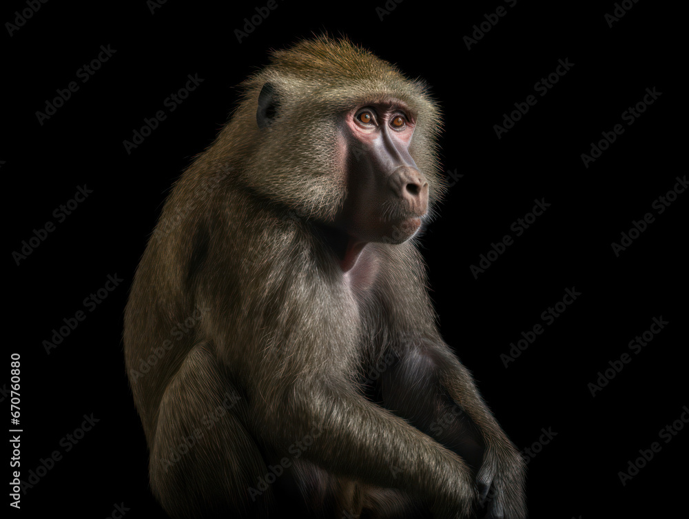 Baboon Studio Shot Isolated on Clear Black Background, Generative AI Baboon Studio Shot Isolated on Clear Black Background, Generative AI