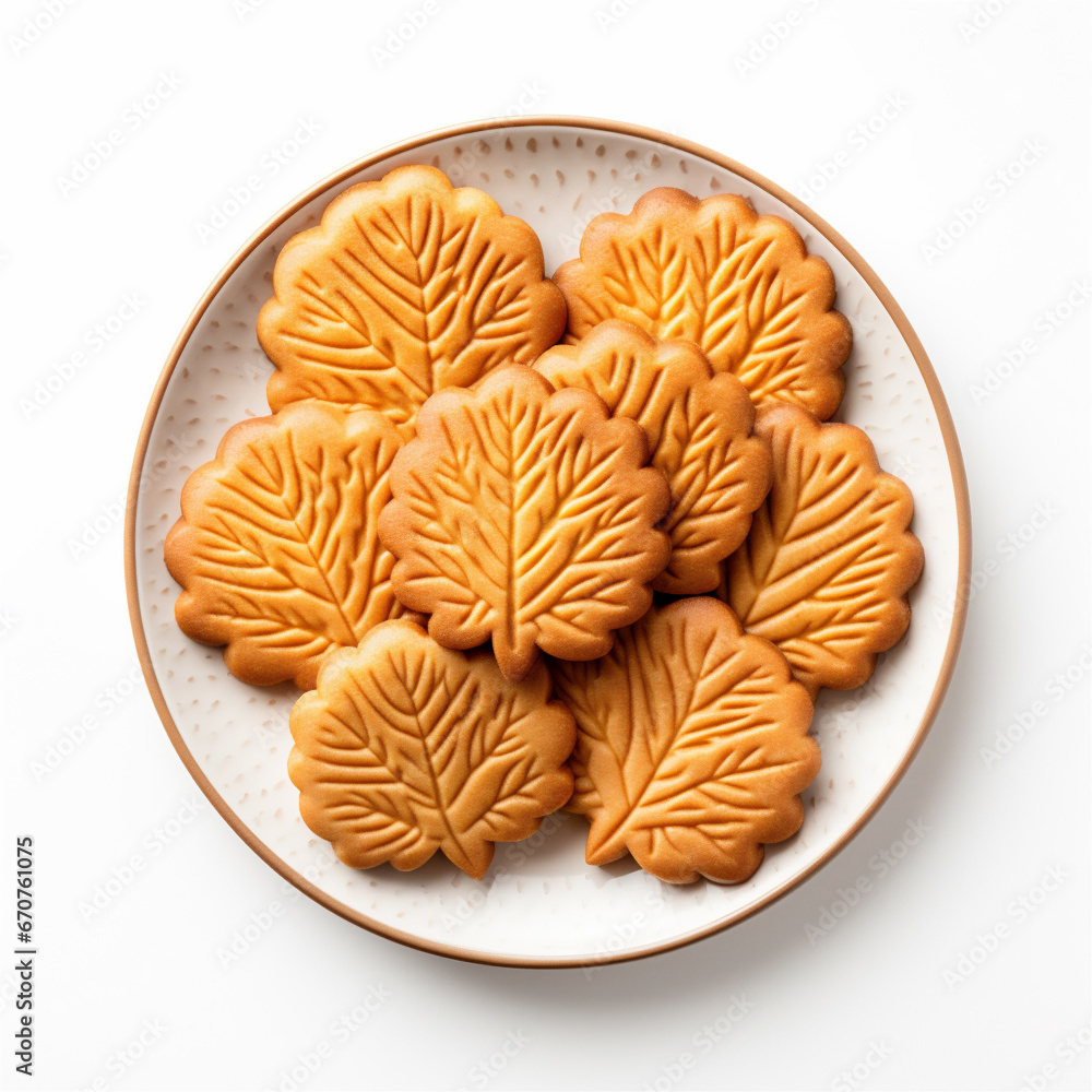Top Down Photograph, Autumn Leaf.Cookies Isolated on a White Background, Generative AI Top Down Photograph, Autumn Leaf.Cookies Isolated on a White Background, Generative AI