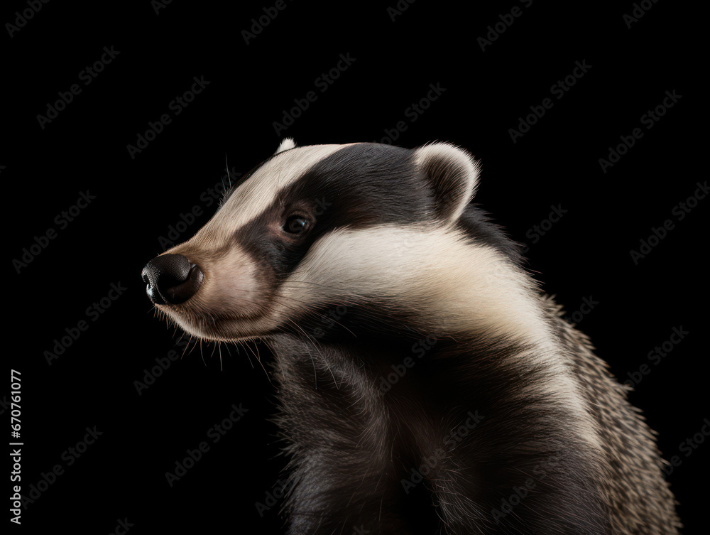 Badger Studio Shot Isolated on Clear Black Background, Generative AI Badger Studio Shot Isolated on Clear Black Background, Generative AI