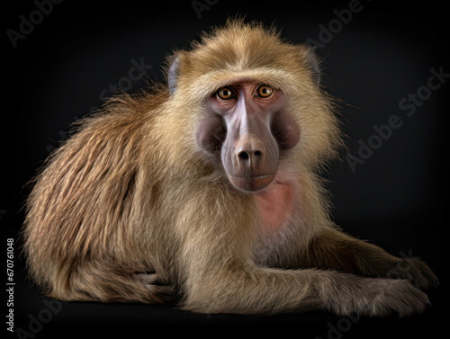 Baboon Studio Shot Isolated on Clear Black Background, Generative AI