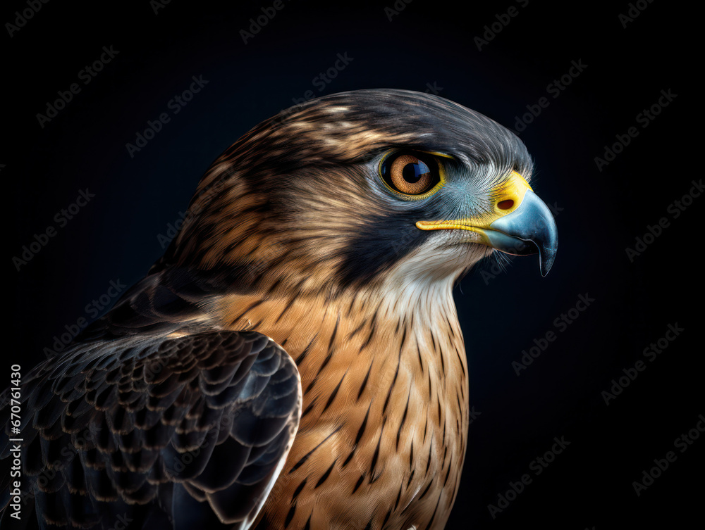 Falcon Studio Shot Isolated on Clear Black Background, Generative AI Falcon Studio Shot Isolated on Clear Black Background, Generative AI
