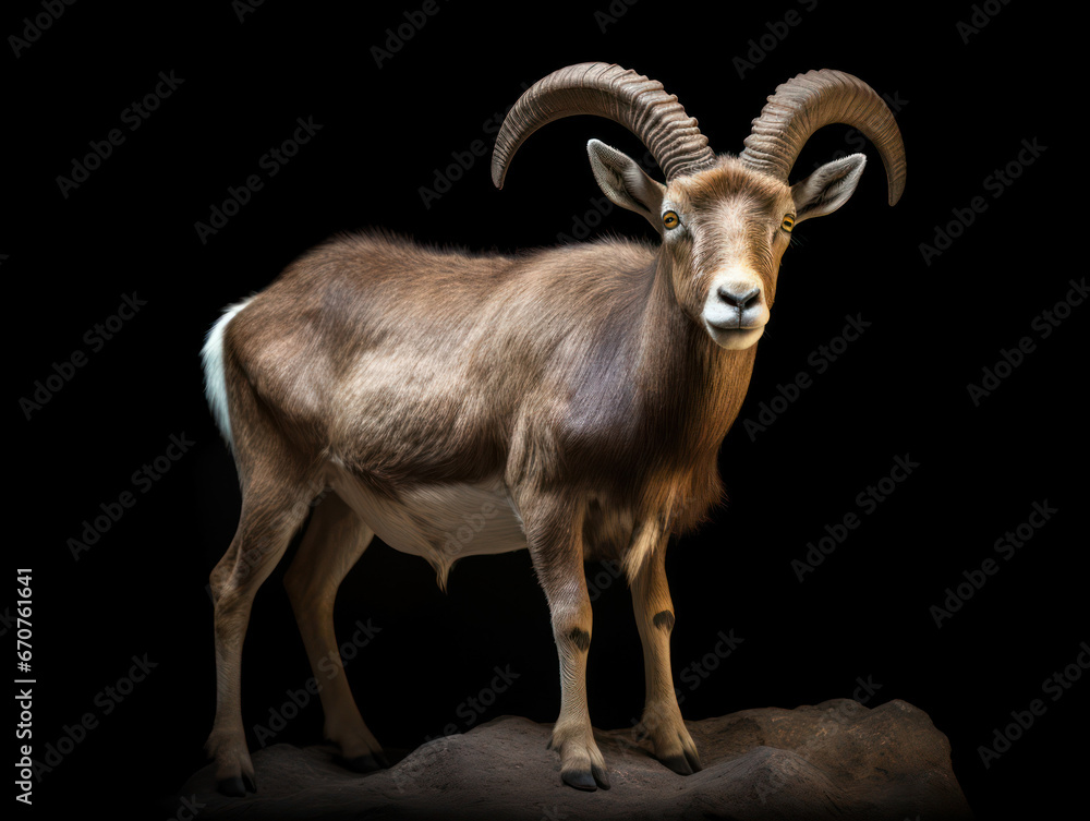 Ibex Studio Shot Isolated on Clear Black Background, Generative AI Ibex Studio Shot Isolated on Clear Black Background, Generative AI