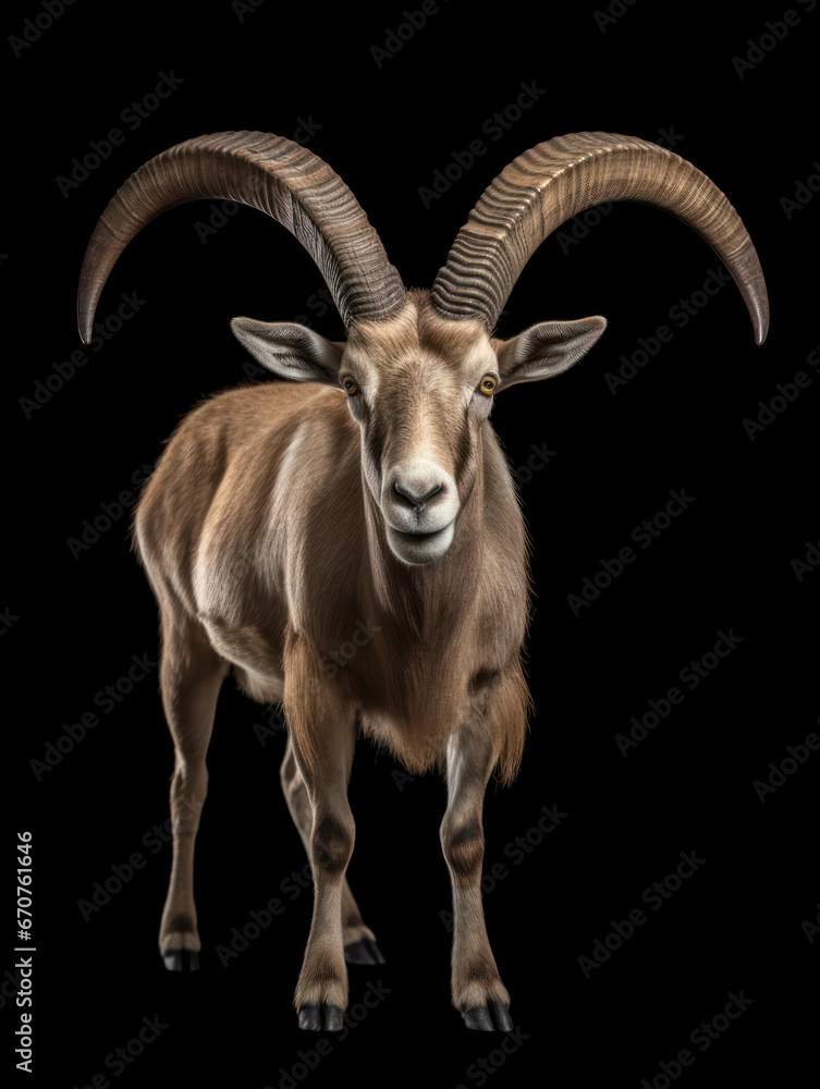 Ibex Studio Shot Isolated on Clear Black Background, Generative AI