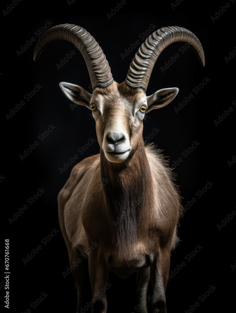 Ibex Studio Shot Isolated on Clear Black Background, Generative AI Ibex Studio Shot Isolated on Clear Black Background, Generative AI