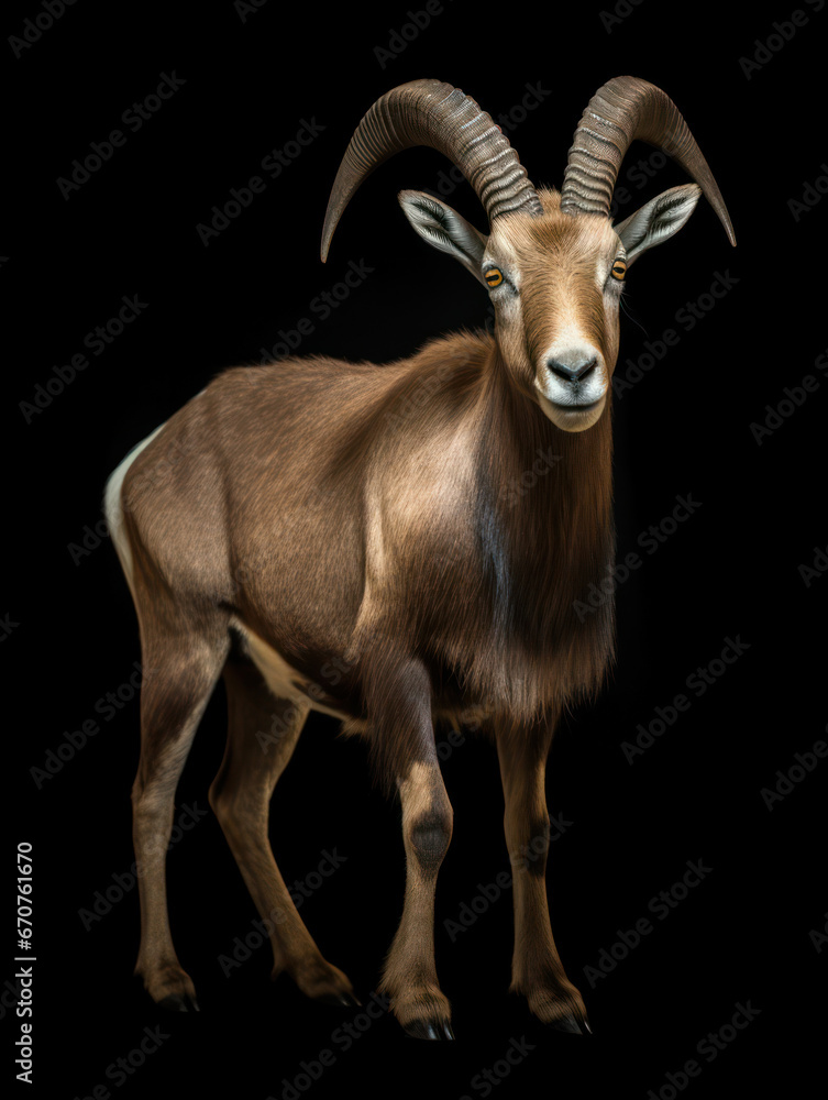 Ibex Studio Shot Isolated on Clear Black Background, Generative AI Ibex Studio Shot Isolated on Clear Black Background, Generative AI