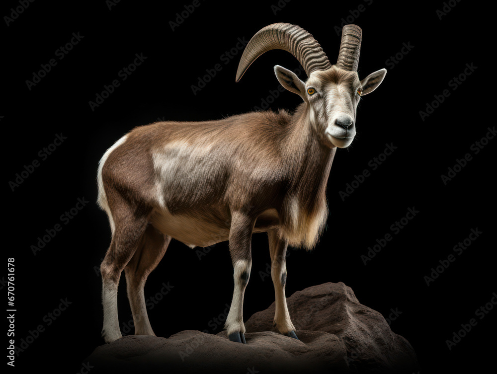 Obraz premium Ibex Studio Shot Isolated on Clear Black Background, Generative AI