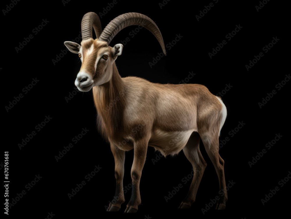 Ibex Studio Shot Isolated on Clear Black Background, Generative AI Ibex Studio Shot Isolated on Clear Black Background, Generative AI