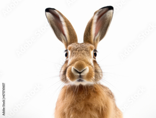 Hare Studio Shot Isolated on Clear White Background, Generative AI