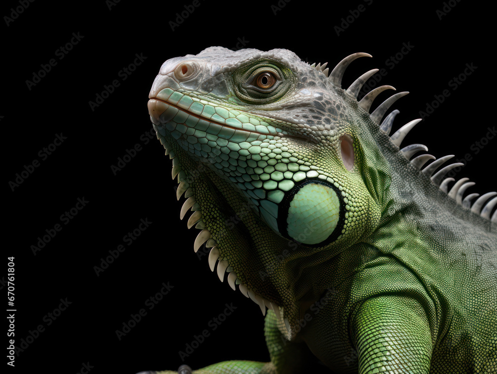 Fototapeta premium Iguana Studio Shot Isolated on Clear Black Background, Generative AI