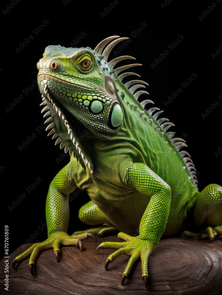 Naklejka premium Iguana Studio Shot Isolated on Clear Black Background, Generative AI