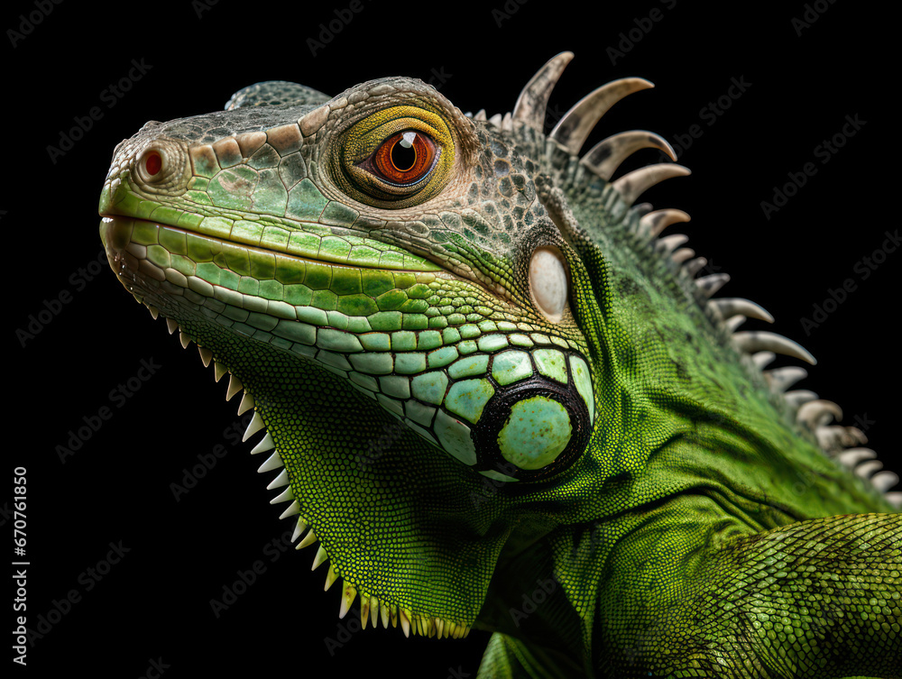 Iguana Studio Shot Isolated on Clear Black Background, Generative AI Iguana Studio Shot Isolated on Clear Black Background, Generative AI