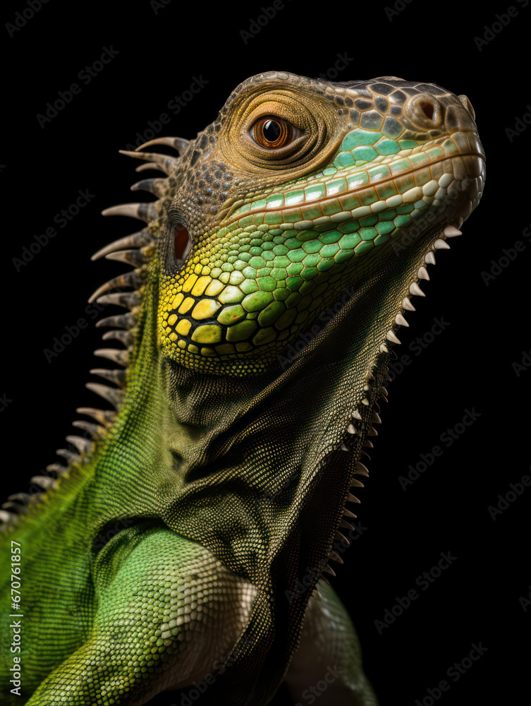 Fototapeta premium Iguana Studio Shot Isolated on Clear Black Background, Generative AI