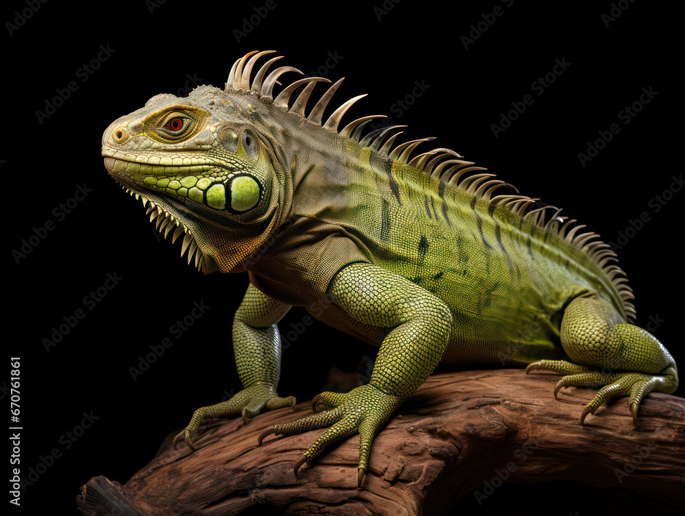 Iguana Studio Shot Isolated on Clear Black Background, Generative AI