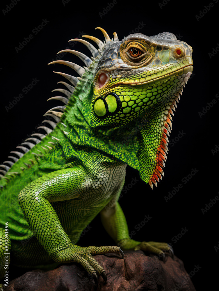 Iguana Studio Shot Isolated on Clear Black Background, Generative AI