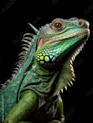 Iguana Studio Shot Isolated on Clear Black Background  Generative AI