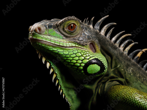 Iguana Studio Shot Isolated on Clear Black Background, Generative AI © Vig