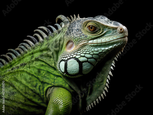 Iguana Studio Shot Isolated on Clear Black Background  Generative AI