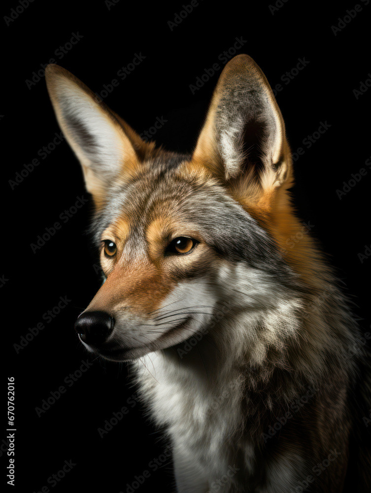 Fototapeta premium Jackal Studio Shot Isolated on Clear Black Background, Generative AI