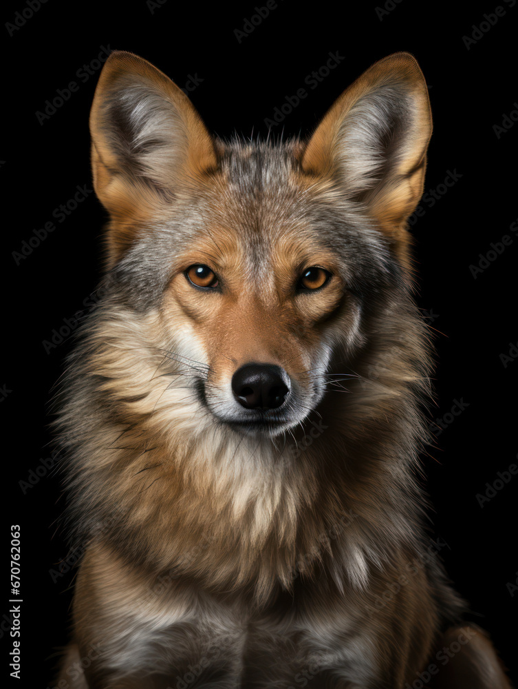 Jackal Studio Shot Isolated on Clear Black Background, Generative AI Jackal Studio Shot Isolated on Clear Black Background, Generative AI