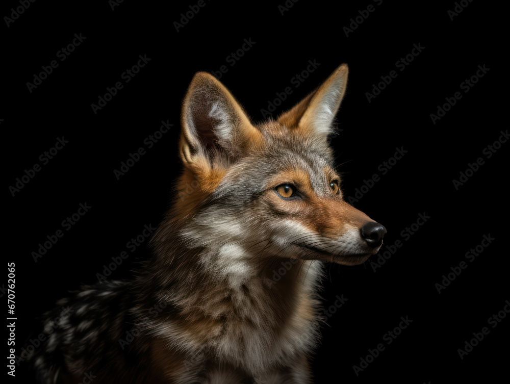 Jackal Studio Shot Isolated on Clear Black Background, Generative AI Jackal Studio Shot Isolated on Clear Black Background, Generative AI