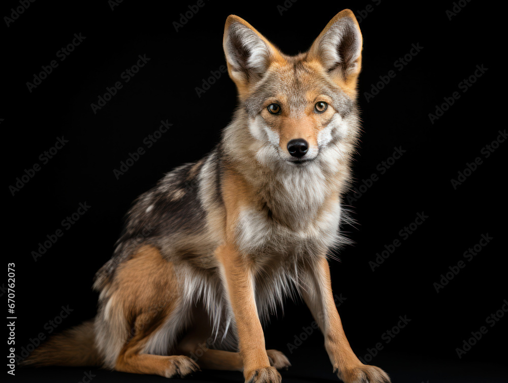 Jackal Studio Shot Isolated on Clear Black Background, Generative AI Jackal Studio Shot Isolated on Clear Black Background, Generative AI