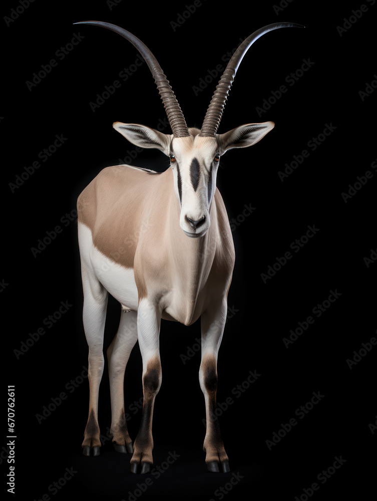 Oryx Studio Shot Isolated on Clear Black Background, Generative AI Oryx Studio Shot Isolated on Clear Black Background, Generative AI