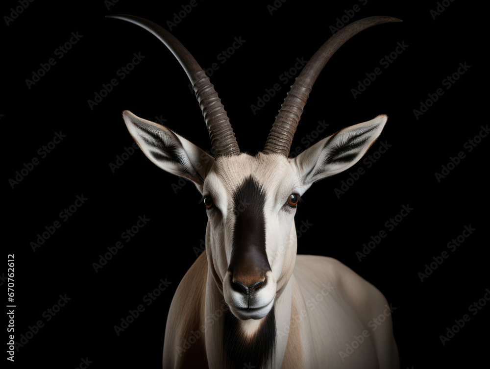 Oryx Studio Shot Isolated on Clear Black Background, Generative AI Oryx Studio Shot Isolated on Clear Black Background, Generative AI