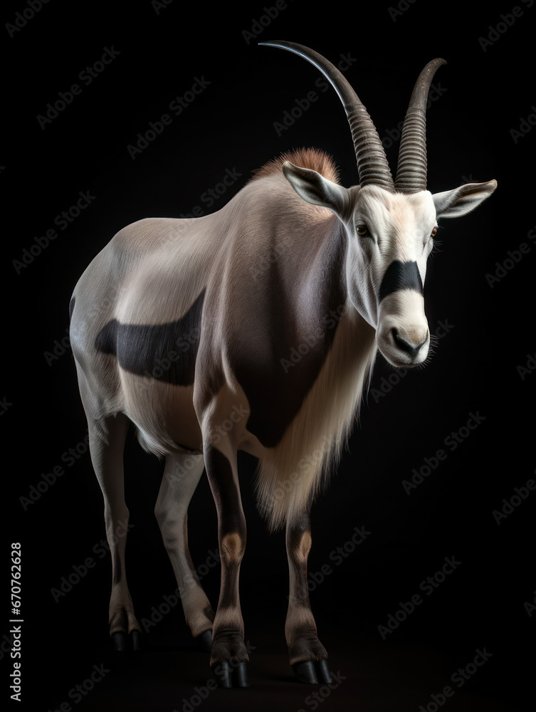 Oryx Studio Shot Isolated on Clear Black Background, Generative AI Oryx Studio Shot Isolated on Clear Black Background, Generative AI