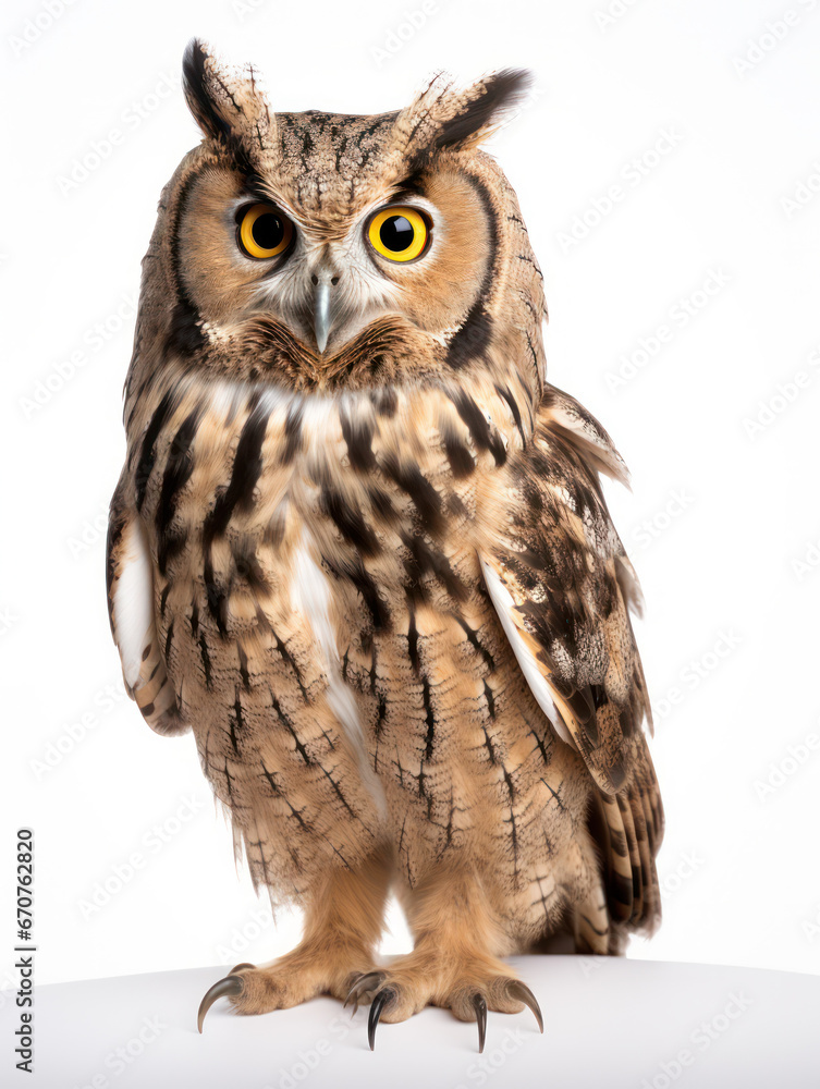 Obraz premium Owl Studio Shot Isolated on Clear White Background, Generative AI