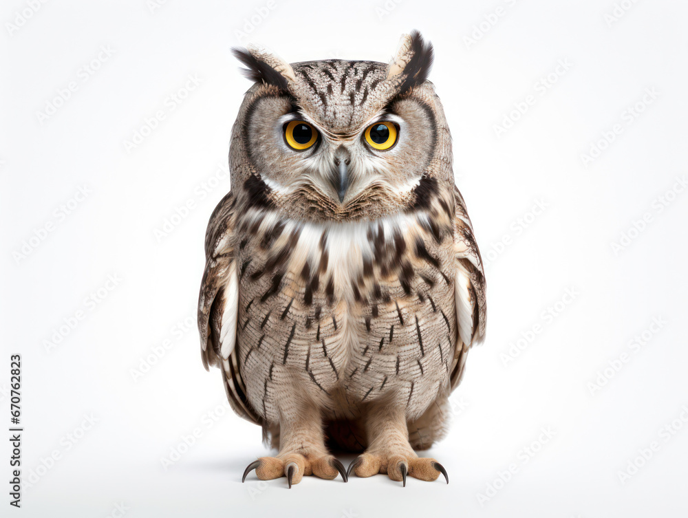 Owl Studio Shot Isolated on Clear White Background, Generative AI Owl Studio Shot Isolated on Clear White Background, Generative AI
