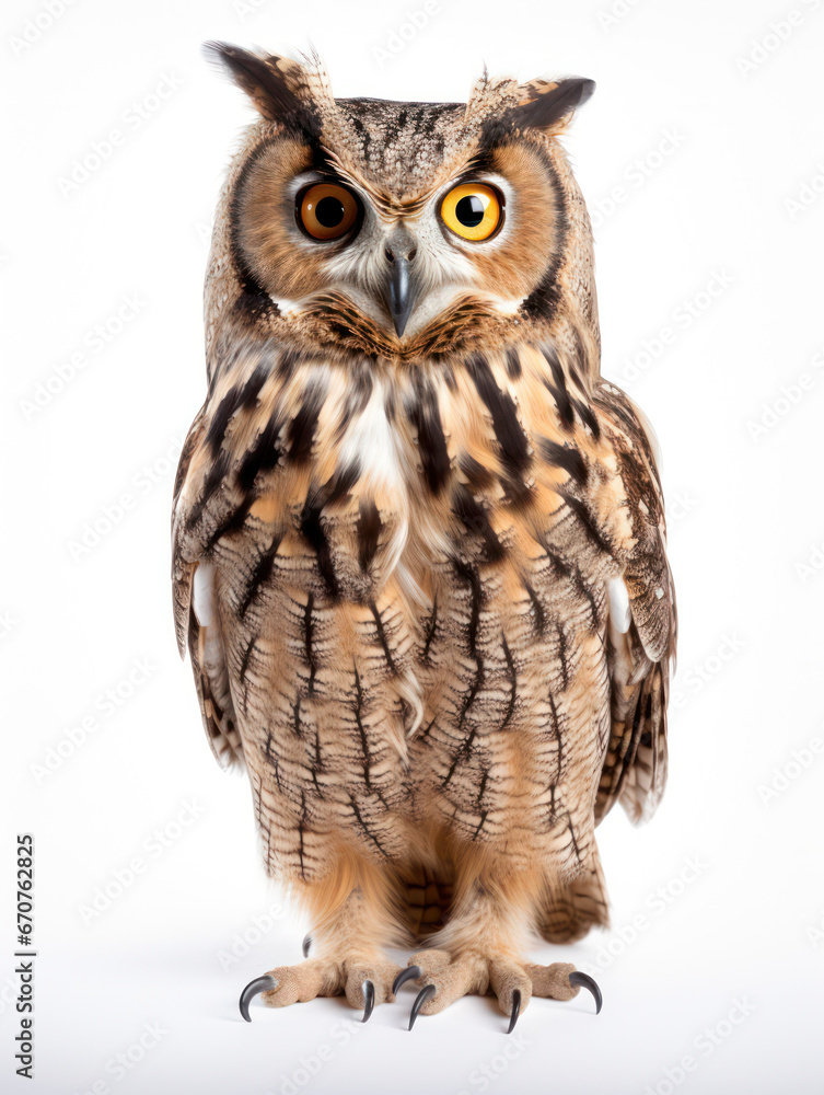 Obraz premium Owl Studio Shot Isolated on Clear White Background, Generative AI