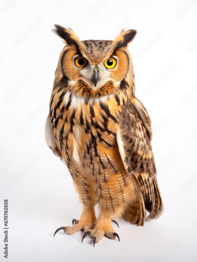 Obraz premium Owl Studio Shot Isolated on Clear White Background, Generative AI