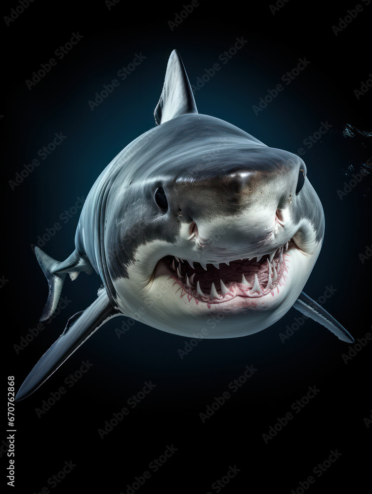 Obraz premium Shark Studio Shot Isolated on Clear Black Background, Generative AI