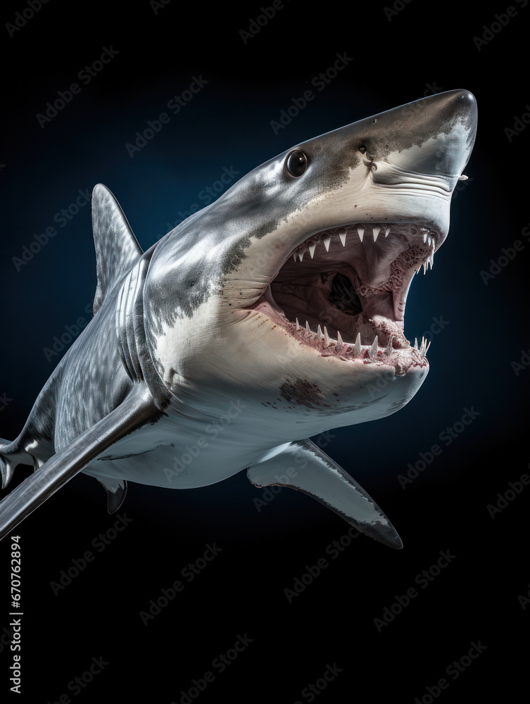 Obraz premium Shark Studio Shot Isolated on Clear Black Background, Generative AI