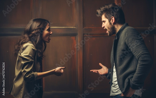 Frustrated couple arguing and having marriage problems photo