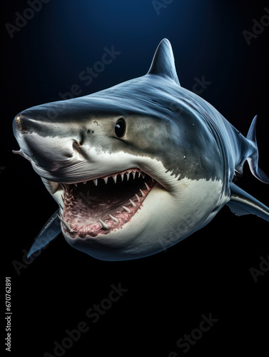 Shark Studio Shot Isolated on Clear Black Background, Generative AI © Vig