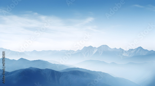 Mountain landscape with clouds, Clouds over the mountains, , mountainous background with majestic peaks and clear skies photo