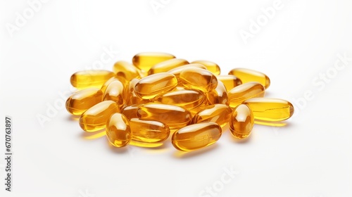 Golden jelly capsules isolated on white background.