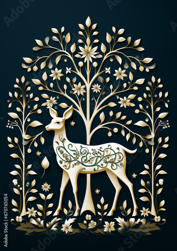 3D illustration of deer  christmas card graphic
