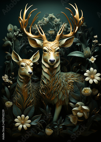 3D illustration of deer, christmas card graphic