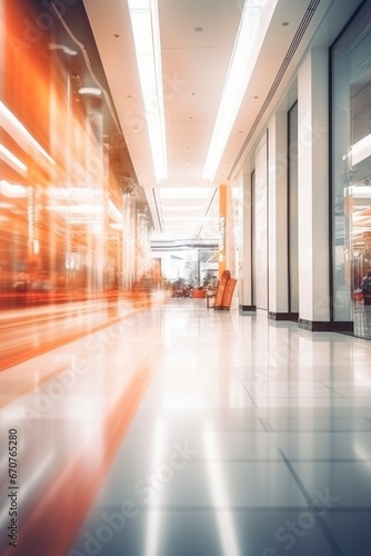 Abstract blurred of department store or shopping center mall. Modern shopping mall corridor and storefront