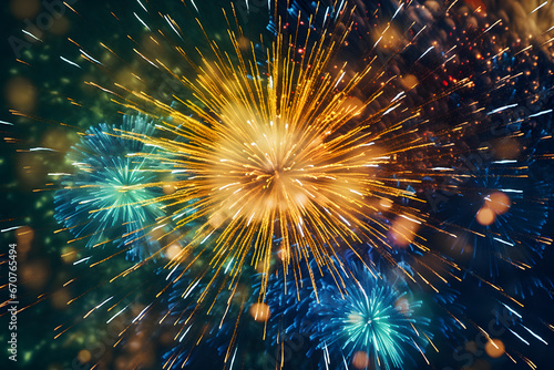 Fireworks festival celebrating Happy New Year holiday night © Marcelo