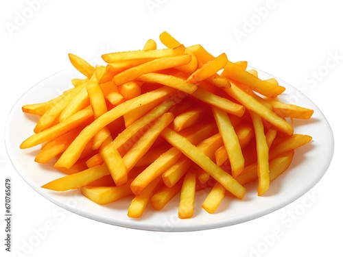 french fries on a plate with a white background