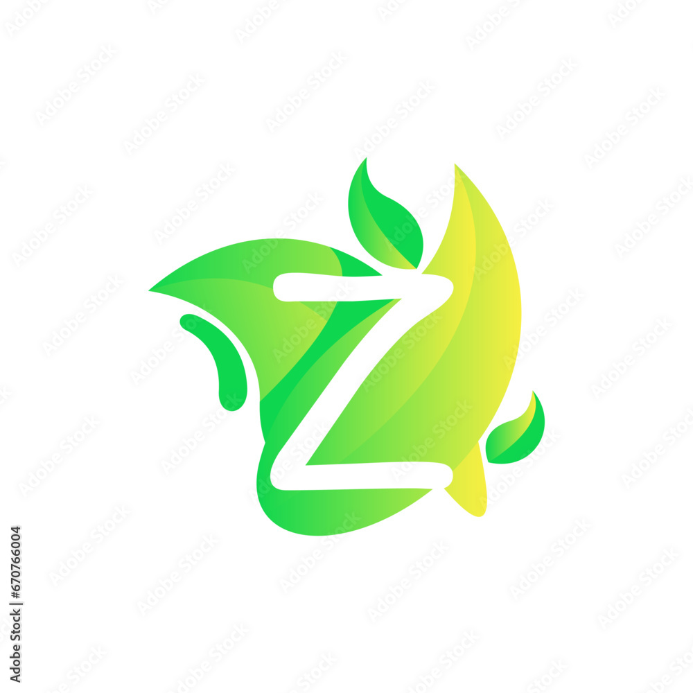 Letter Z with fresh leaf gradient logo design vector Letter Z with fresh leaf gradient logo design vector