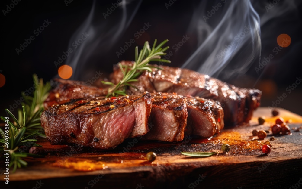 Fresh and juicy grilled meat cut in pieces on wooden board Fresh and juicy grilled meat cut in pieces on wooden board