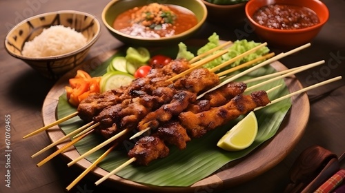 Satay , or sate in Indonesian spelling, is a Southeast Asian dish of seasoned, skewered and grilled meat, served with a sauce. The earliest preparations of satay is believed to have originated in Java