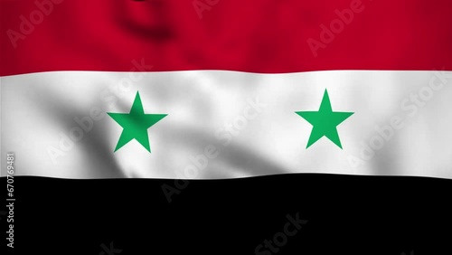 Syria waving flag seamless loop animation. The National flag of Syria is 3d waving. Syria flag 4k High Resolution. photo