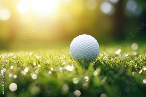 Vibrant Close-up of Golf Ball on Tee with Beautiful Blurry Green Bokeh Background