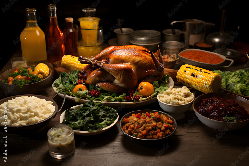 Thanksgiving dinner celebration with turkey