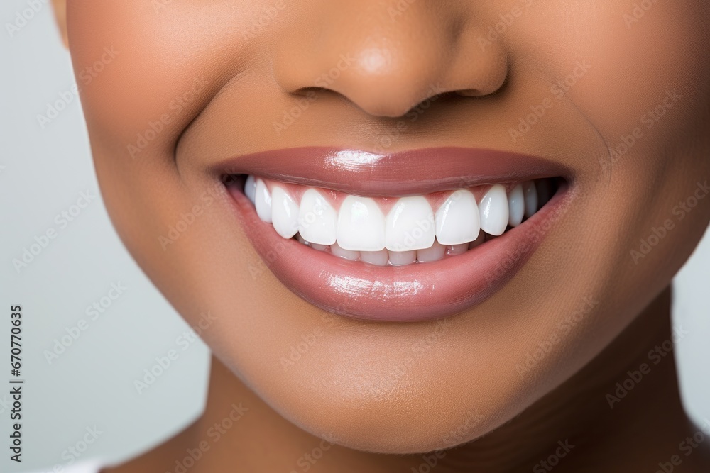 Radiant Black Woman Smiling with Perfect White Teeth on Solid White Background Radiant Black Woman Smiling with Perfect White Teeth on Solid White Background